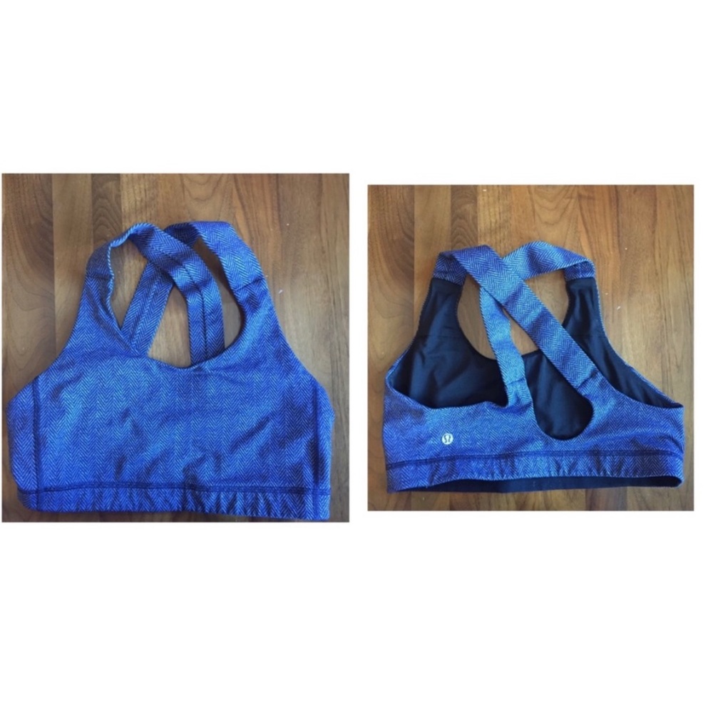 Lululemon Black Heathered Pigment Blue Workout Bra Size 10